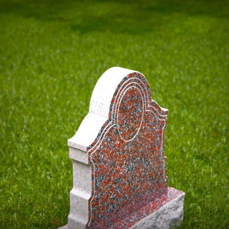 1557 - Classic Red Granite Headstone with Ornate Border and Portrait Frame - 1