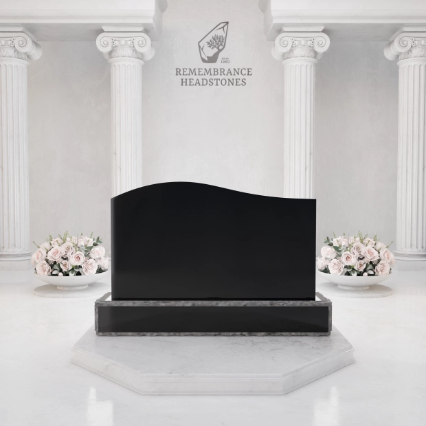 Premium Upright Granite Headstone — Wave-Top with Star of David