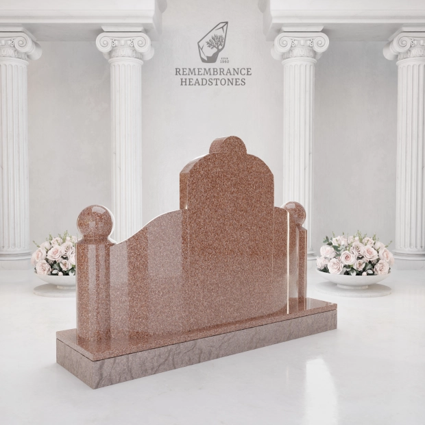 Luxury Asian Family Granite Memorial with Decorative Rail & Lantern Vases