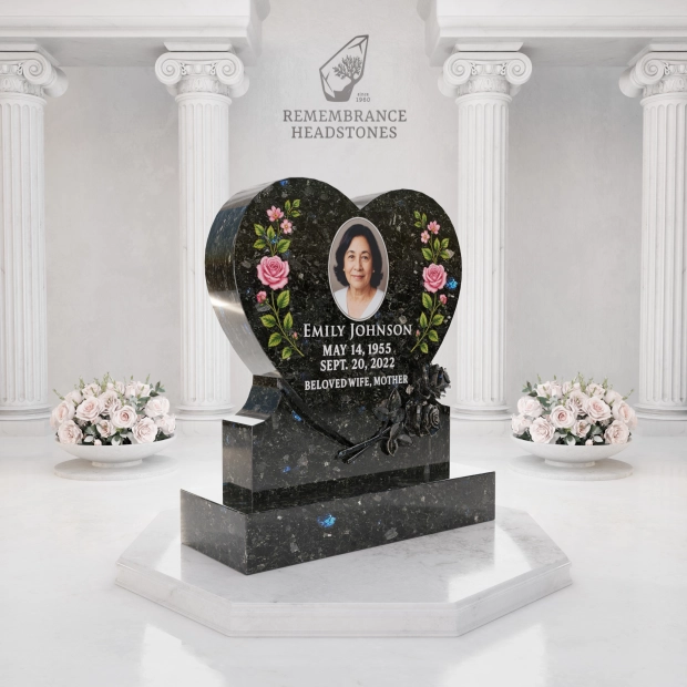 Luxury Heart Shape Granite Headstone with Portrait
