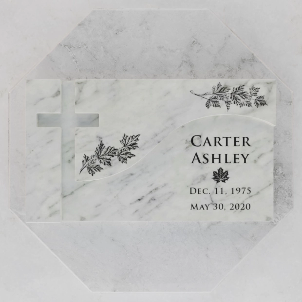 Luxury Maple Leaf Cross Flat Granite Grave Marker