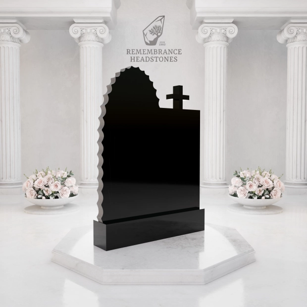  Premium Upright Granite Headstone — Guadalupe Relief & Cross