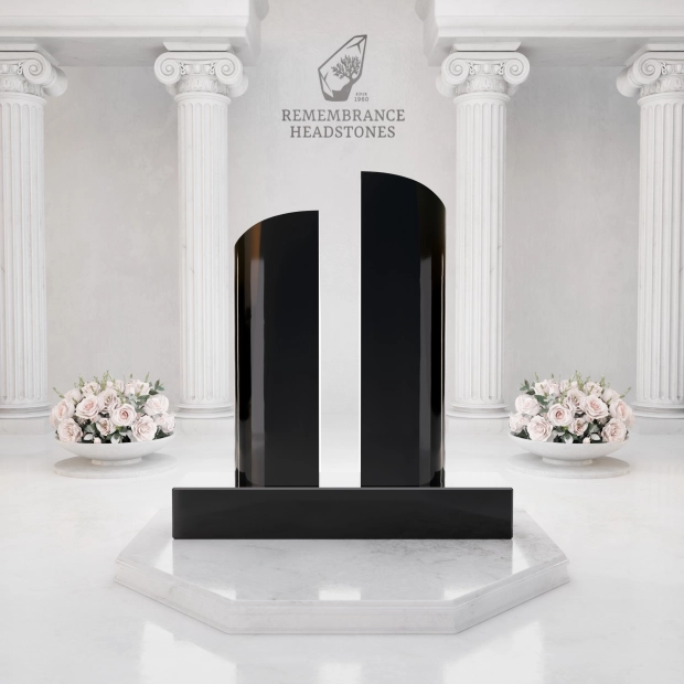 Luxury Companion Granite Headstone — Twin Steles with Menorah & Star of David
