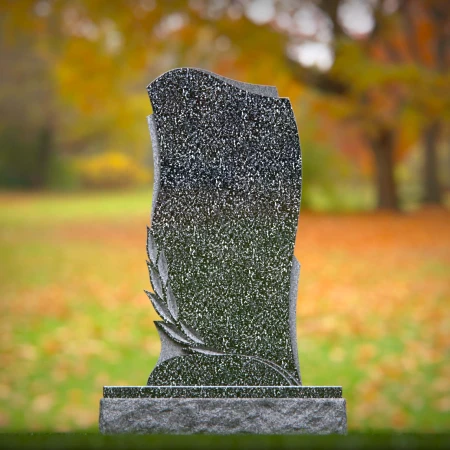 1478 - Elegant Black Granite Headstone with Laurel Leaf Engraving - 1