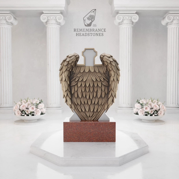 Luxury Cross with Guardian Angel Wings Granite Headstone