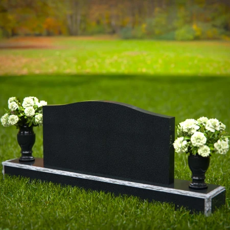 1284 - Elegant Granite Headstone with Dual Vases and Waved Top - 20