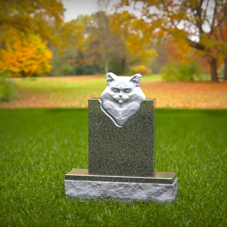 1466 - Custom Green Granite Cat Memorial Headstone with 3D Carved Cat Relief