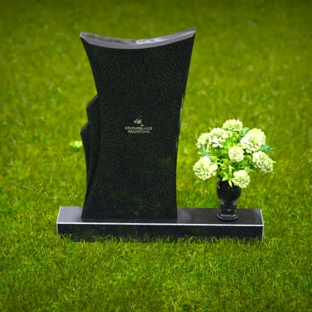 1268 - Contemporary Granite Headstone with Unique Flowing Design and Floral Vase – A Modern Memorial - 21