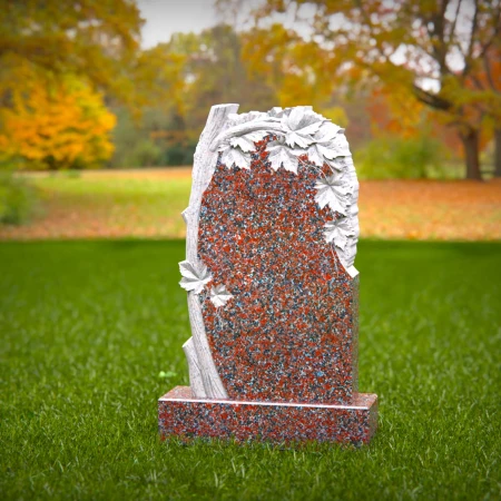 1518 - Granite Headstone with Carved Tree and Leaf Design