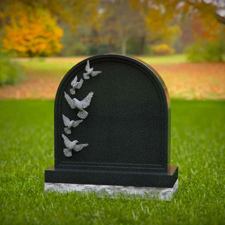 1564 - Black Granite Headstone with Engraved Doves in Flight