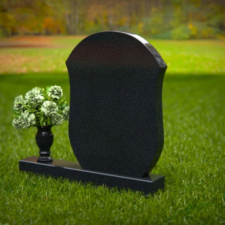 1314 - Unique Granite Headstone with Rounded Shield Design and Flower Vase - 52