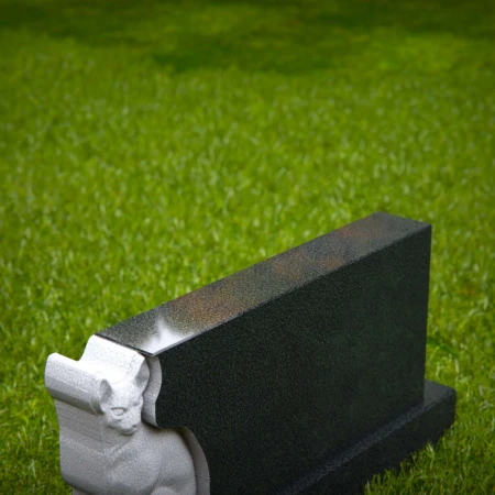 1456 - Elegant Black Granite Pet Memorial Headstone with Cat Sculpture - 2