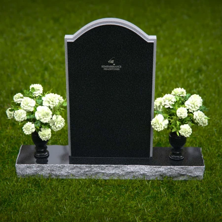 1290 - Upright Granite Headstone with Dual Vases and Arched Top