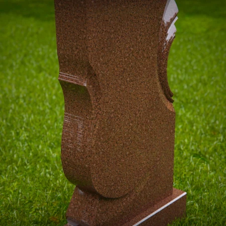 1489 - Modern Red Granite Memorial Headstone with Unique Carved Design - 2