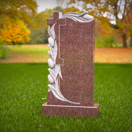 1535 - Classic Granite Memorial Headstone with Engraved Cross & Floral Motif