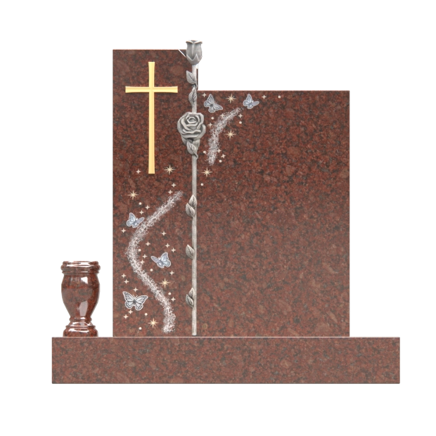 1205129 - Herzförmiges Denkmal mit Kreuz- und Schmetterlingsmotiven