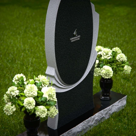 1359 - Modern Oval Granite Headstone with Layered Base - 43