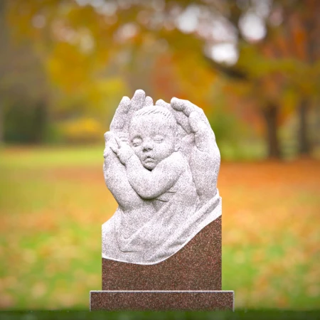 1442 - Children’s Memorial Headstone with Sleeping Baby in Angel Hands - 5