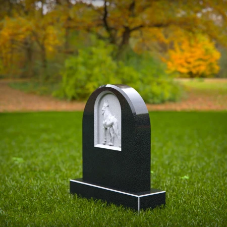 1465 - Black Granite Horse Memorial Headstone with Arched Design - 2