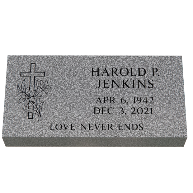 1102085 - Religious Flat Memorial Plaque With Cross and Lily Engraving