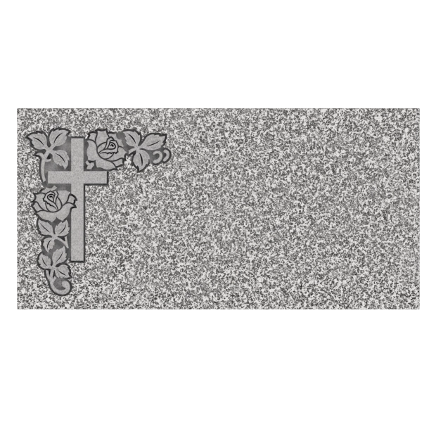 1109150 - Flacher Grabstein mit Kreuz und Blumenverzierung