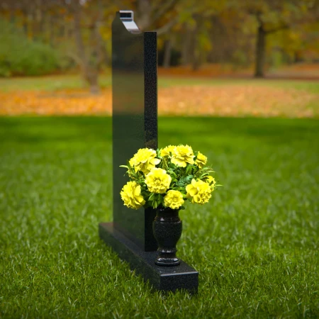 1307 - Upright Granite Headstone with Cross Design and Flower Vase - 56