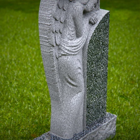 1513 - Granite Angel Headstone with Hand-Carved Sculpture - 6