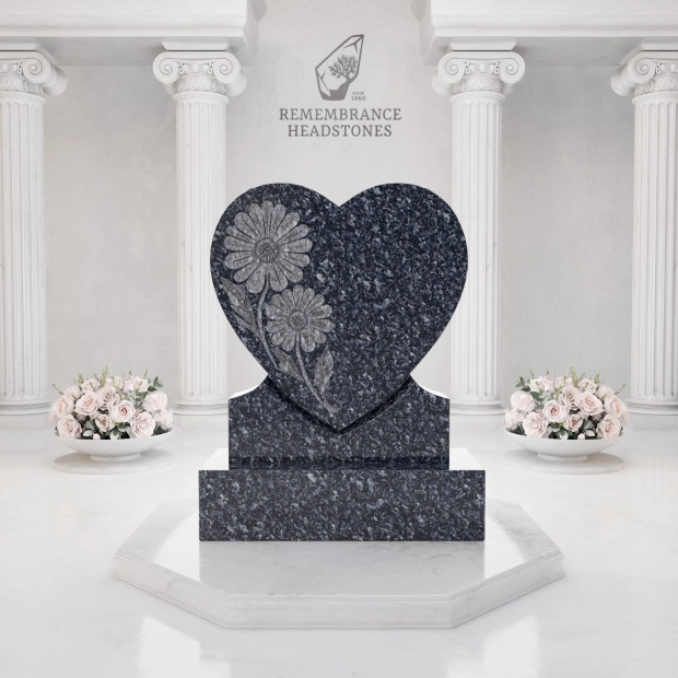 Luxury Heart Shape Granite Headstone with Floral Carving