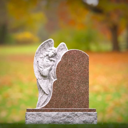 1546 - Guardian Angel Embracing Granite Headstone – A Tribute of Love