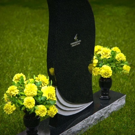 1358 - Elegant Curved Granite Headstone with Wave Accents - 56