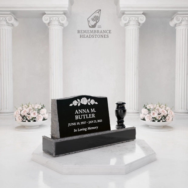  Premium Slant Granite Headstone with Hummingbird & Lily Panel & Vase 