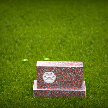 1467 - Custom Red Granite Pet Memorial Headstone with Engraved Paw Print - 3