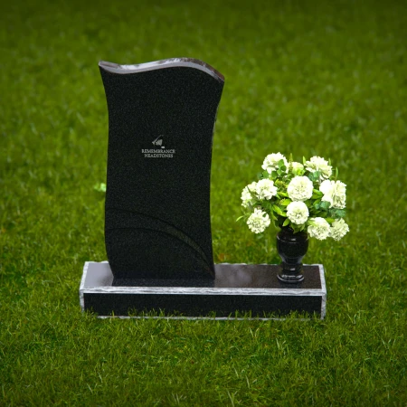 1363 - Modern Waved Granite Headstone with Elegant Carved Accents - 36