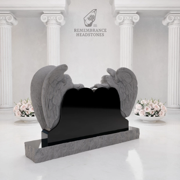Luxury Twin Guardian Angel Heart Companion Granite Headstone