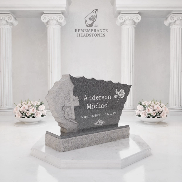 Luxury Shape Upright Granite Monument — Mountain & Cross