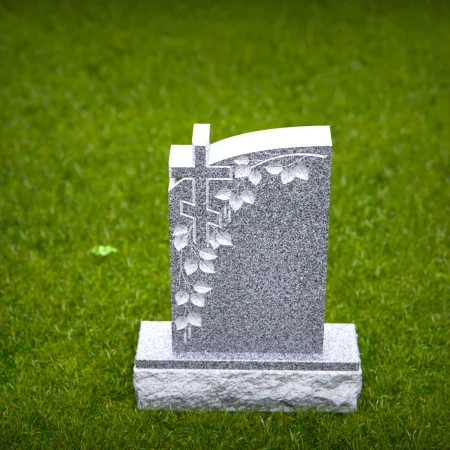 1499 - Granite Memorial Headstone with Cross and Vine Engraving - 2